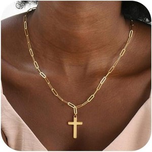 Layered Sideways Cross Necklace 14K Gold Plated Dainty Choker for Women - 1 of 4