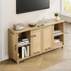 63" TV Stand,Boho TV Table with Rattan Doors,Television Media Console with Open Shelves - 2 of 4