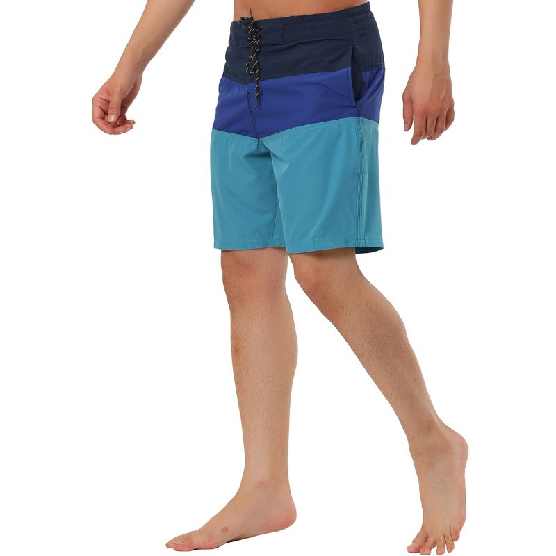 TATT 21 Men's Summer Holiday Beach Color Block Drawstring Waist Swim Board Shorts, 4 of 7