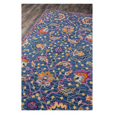 Blue Handmade Wool Tufted Floral 5' x 8' Rug