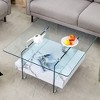 NicBex Modern 2-Tier Square Coffee Table with Storage, Clear Tempered Glass Top & Texture Open Shelf,Center Table for Living Room - 2 of 4