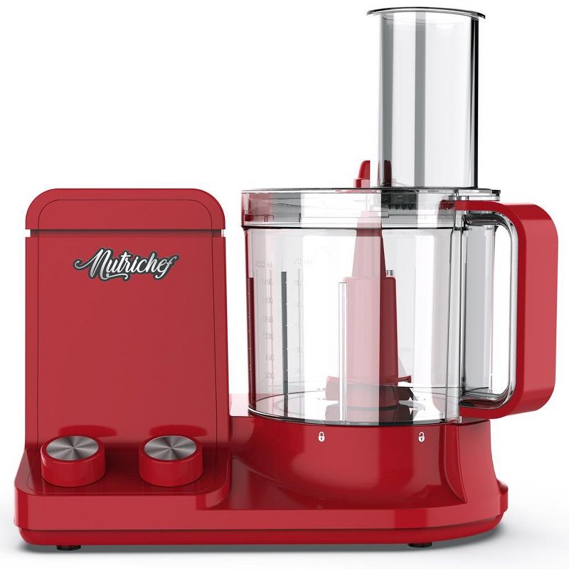NutriChef Multifunction Food Processor-Includes 6 Attachment Blades, Up to 2L Capacity (Red), 1 of 8