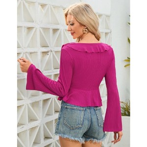 Women's Bell Sleeve Tops Tie Front Deep V Neck Knit Y2K Crop Top - 1 of 4