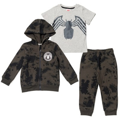 Marvel Avengers Spider-Man Little Boys Zip Up Fleece Hoodie Graphic T-Shirt and Jogger 3 Piece Outfit Set Toddler to Big Kid