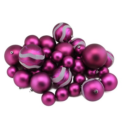 Northlight 39ct Magenta Pink Shatterproof 2-Finish Christmas Ball Ornaments 4" (100mm)