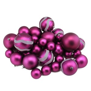 Northlight Shatterproof Matte and Glitter Swirled Christmas Ball Ornaments - 4" (100mm) - Magenta Pink - 39ct - 1 of 3