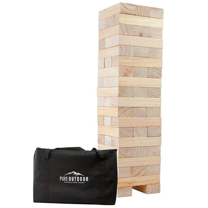 Pure Outdoor by Monoprice Giant Tumbling Tower Game, 56 Pinewood Pieces, Stack from 2ft to Over 5ft, Includes Carrying Case, 1 of 7