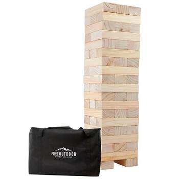 Pure Outdoor by Monoprice Giant Tumbling Tower Game, 56 Pinewood Pieces, Stack from 2ft to Over 5ft, Includes Carrying Case