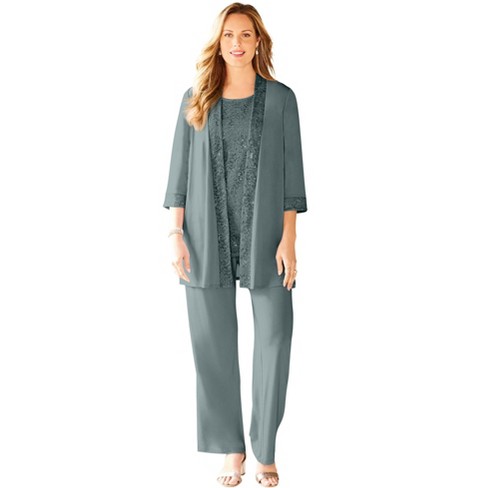 Catherines Women s Plus Size 3 Piece Lace Gala Pant Suit 32 W Dusty Pine