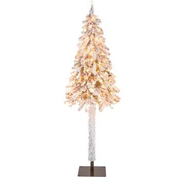 Costway 6 FT Pre-Lit Slim Pencil Christmas Tree Snow Flocked Xmas Décor with 175 Lights