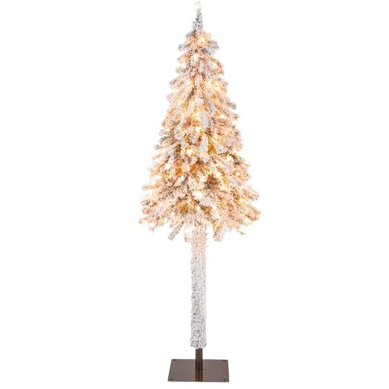 Costway 6 FT Pre-Lit Slim Pencil Christmas Tree Snow Flocked Xmas Décor with 175 Lights, 1 of 11