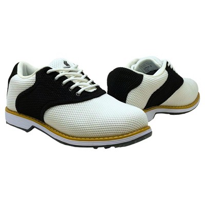 SKONI Men's Lace Up Waterproof Golf Shoe (Black/White Saddle, 8.5) — фото 2