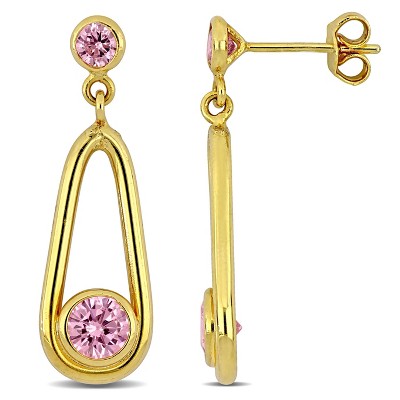 EVERLY JEWELRY | Yellow Plated Sterling Silver 4 CT TGW Created Pink Sapphire Drop Earrings