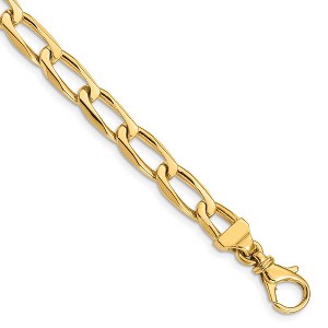 Black Bow Jewelry Men's 14k Yellow Gold, 6.5mm Solid Open Link Chain Bracelet - 1 of 4