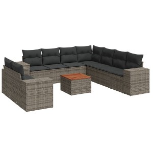 vidaXL Patio Sofa Set with Cushions Outdoor Furniture 10 Piece Poly Rattan - Gray - 1 of 4