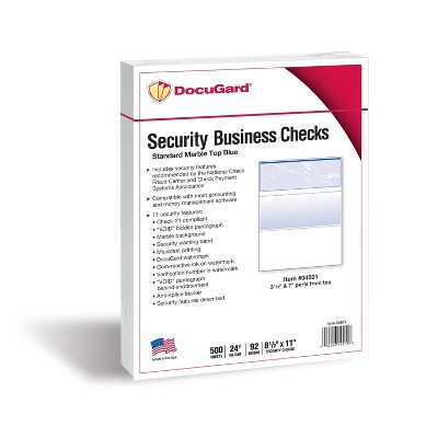 500 Sheets 24lb Standard Blue Marble Top Security Business Checks 8.5"x11" - DocuGard