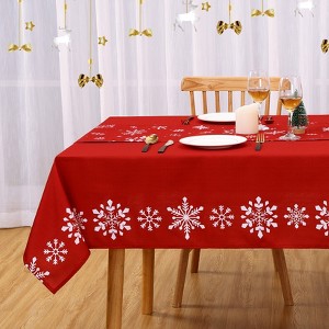 Red Christmas Tablecloths Collection Waterproof Holiday Dining Table Decor Indoor Outdoor with Snowflakes Tree Patterns - 1 of 4