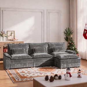 ALAUAM 116" L-Shaped Sectional Cloud Couches with Deep Seat & Movable Ottoman, Modern Comfort Upholstered Sofa for Living room, Bedroom & Apartment - 1 of 4