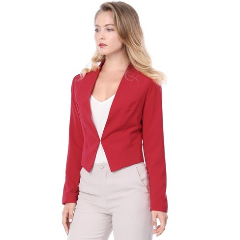 SheIn Women's Lapel Neck Single Button Long Sleeve Casual Work Crop Blazer  Jacket at  Women’s Clothing store