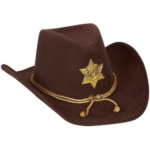 Juvale Brown Novelty Felt Cowboy Sheriff's Hat with Gold Braid Party Favors Halloween Costume - 1 of 4