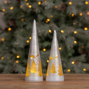 LED Tree Christmas Decor – Set of 2, 10"H & 11.5"H Glass Gold and Silver – By Melrose - 1 of 4