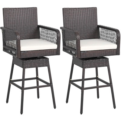 Costway 1/2/4 PCS 29" Patio 360° Swivel Bar Stool with Cross-Woven Armrests Footrest & Seat Cushion