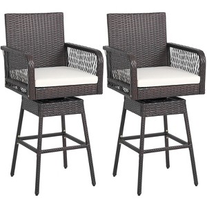 Costway 1/2/4 PCS 29" Patio 360° Swivel Bar Stool with Cross-Woven Armrests Footrest & Seat Cushion - 1 of 1