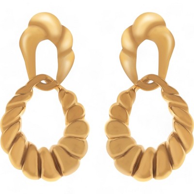 Anna-Kaci Women's Gold Tone Twisted Hoop Earrings with Sculptural Modern Detail- Gold