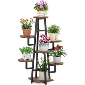 Gulches Industrial-Retro 7-Tier 43.3"H Plant Stand, 6 Round Panels Flower Rack, Rustic Brown - 1 of 4