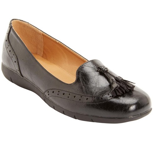 Black flat best sale shoes wide width