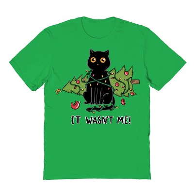Rerun Island Men's Cat And Christmas Tree Short Sleeve Graphic Cotton T-Shirt
