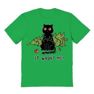 Rerun Island Men's Cat And Christmas Tree Short Sleeve Graphic Cotton T-Shirt - 1 of 1