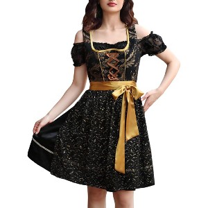 Women's 3-Piece Set Vintage Jacquard Dark Aesthetic Dress with Puffed Sleeve Blouse Gothic Retro Outfits for Gothic Gatherings - 1 of 4