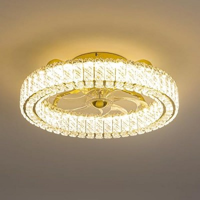 Siljoy Crystal Ceiling Fan with Lights, Modern Chandelier Ceiling Fan with Remote, 20.5” Low Profile Ceiling Fan for Bedroom Dining Room Living Room