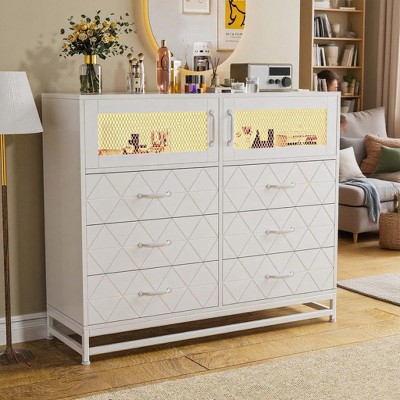 Dresser for Bedroom with 6 Drawers with Charging Station and LED Lights, for Bedroom,Living Room,Hallway,Closet