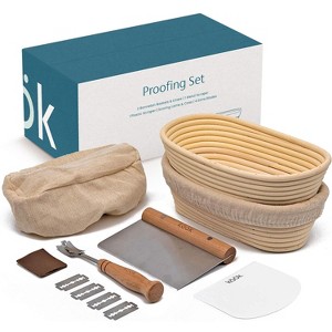 Kook Artisan Sourdough Bread Proofing Set  9.8 Inch Oval Rattan Baskets with Liners, Scrapers, Scoring Lame & Extra Blades, Set of 2 - 1 of 4