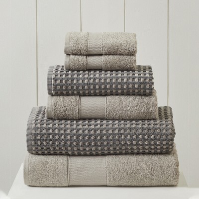 Modern Threads 6 Piece Yarn Dyed Jacquard Towel Set, Cobblestone.