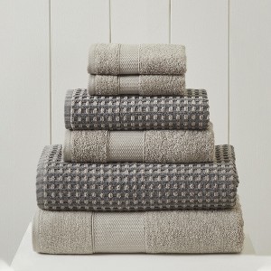 Modern Threads 6 Piece Yarn Dyed Jacquard Towel Set, Cobblestone. - 1 of 3