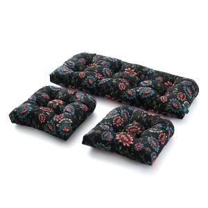 Outdoor Chair Cushions,3 Piece Loveseat Outdoor Cushions Set,Tufted/Wicker Patio Cushion for Patio Furniture All Weather,44“x19 x5,Floral - 1 of 4