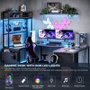 U Shaped Computer Desk with Monitor Stand and LED Lights, Computer Gaming Desk with Storage Shelves - 3 of 4