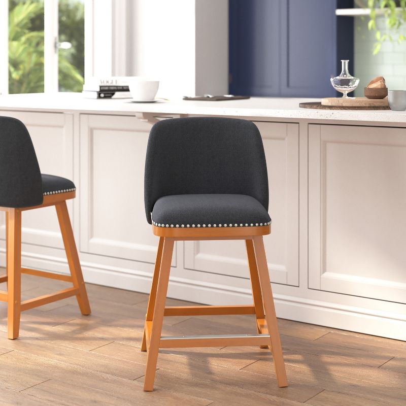 Flash Furniture Julia Set of 2 Transitional Upholstered Counter Stools with Nailhead Trim and Solid Wood Frames, 3 of 14