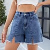 Womens High Waist Denim Shorts Slit Straight Leg Frayed Shorts with Pockets for Summer - 4 of 4
