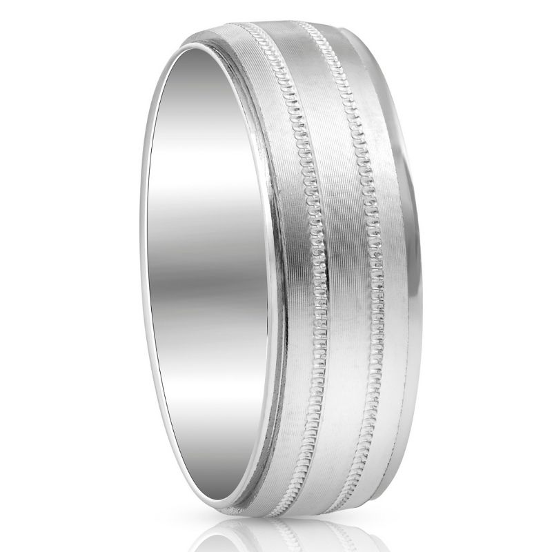 Pompeii3 Mens 10k White Gold 7mm Band High Polished & Satin Wedding Ring, 2 of 4