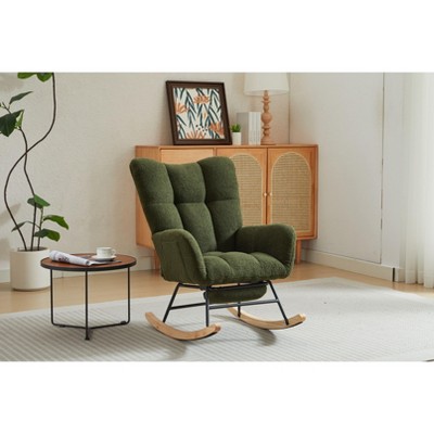 CAVINAS Modern Nursery Accent Chair, Upholstered Glider Chair with High Backrest, Rocker Accent Armchair with Solid Wood Legs for Nursery Bedroom
