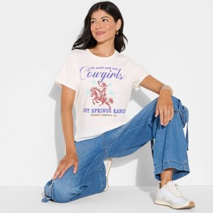 Women's Hot Spring Ranch Short Sleeve Graphic Shrunken T-Shirt - White - 1 of 3