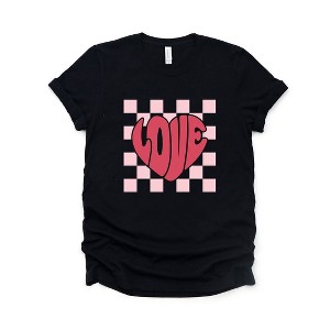 Simply Sage Market Women's Love Heart Checkered Short Sleeve Graphic Tee - 1 of 4