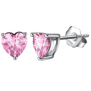 Birthstone Heart Earrings for Women by Ginger Lyne 6mm CZ Solitaire Stud Earrings Sterling Silver - 1 of 4
