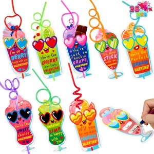 Joyfy 36 Packs Valentines Day Reusable Drinking Straws with Gift Cards for Kids Valentine Party Favor, Classroom Gift Exchange - 1 of 4