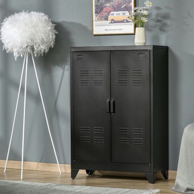 Resenkos Steel Storage Cabinet with Double Doors and Adjustable Shelves for Garage, Black