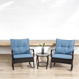 3-Piece Patio Furniture Set with Rocking Chairs and Coffee Table – Outdoor Rattan Bistro Set for Garden, Poolside, or Balcony - 1 of 4